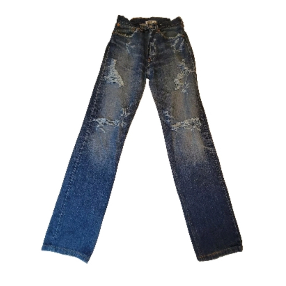 Samaria Leah Vintage 501 Levis Denim Reworked Distressed Ripped 34x36 Button Fly